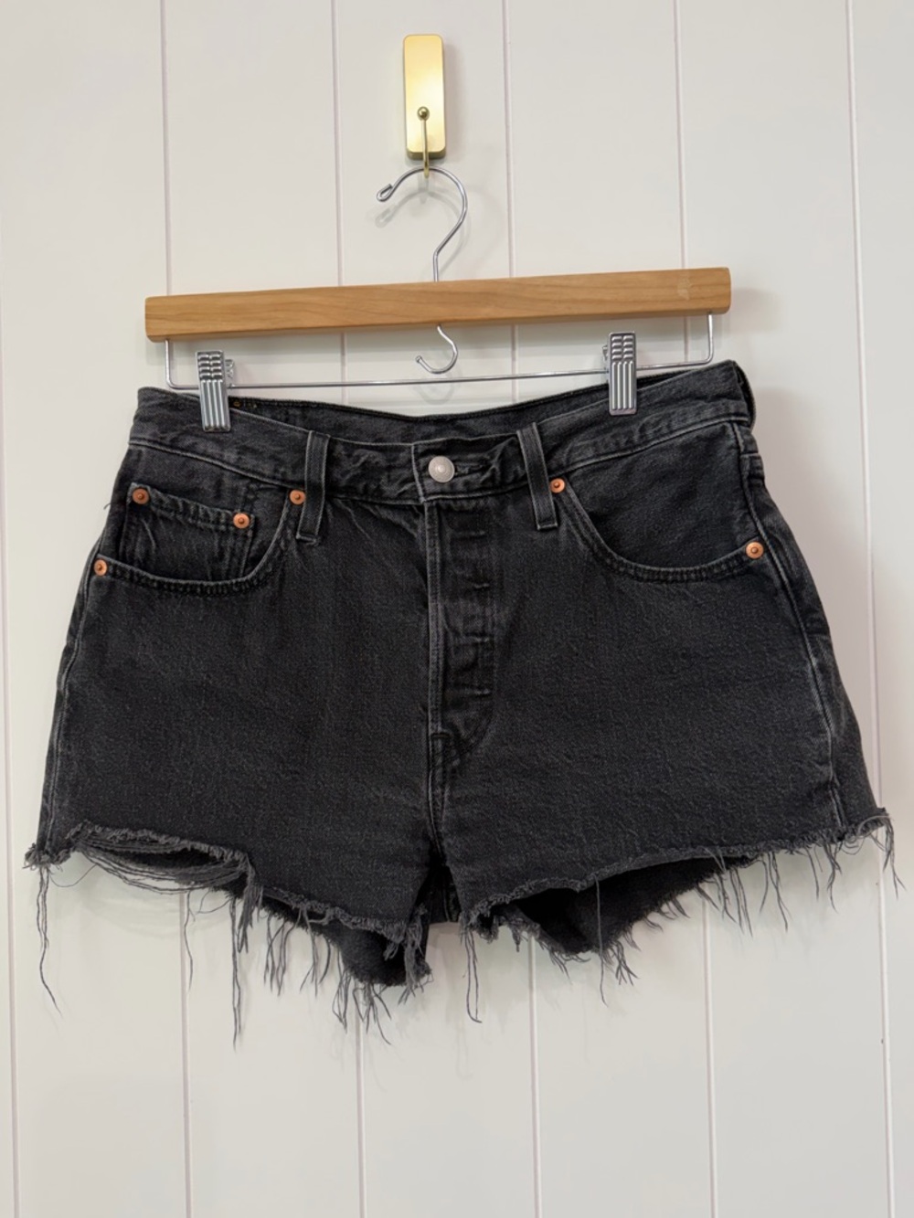 Levi's Black Distressed High-Rise Jean Shorts